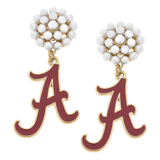 Alabama Crimson Tide Pearl Cluster Drop earrings